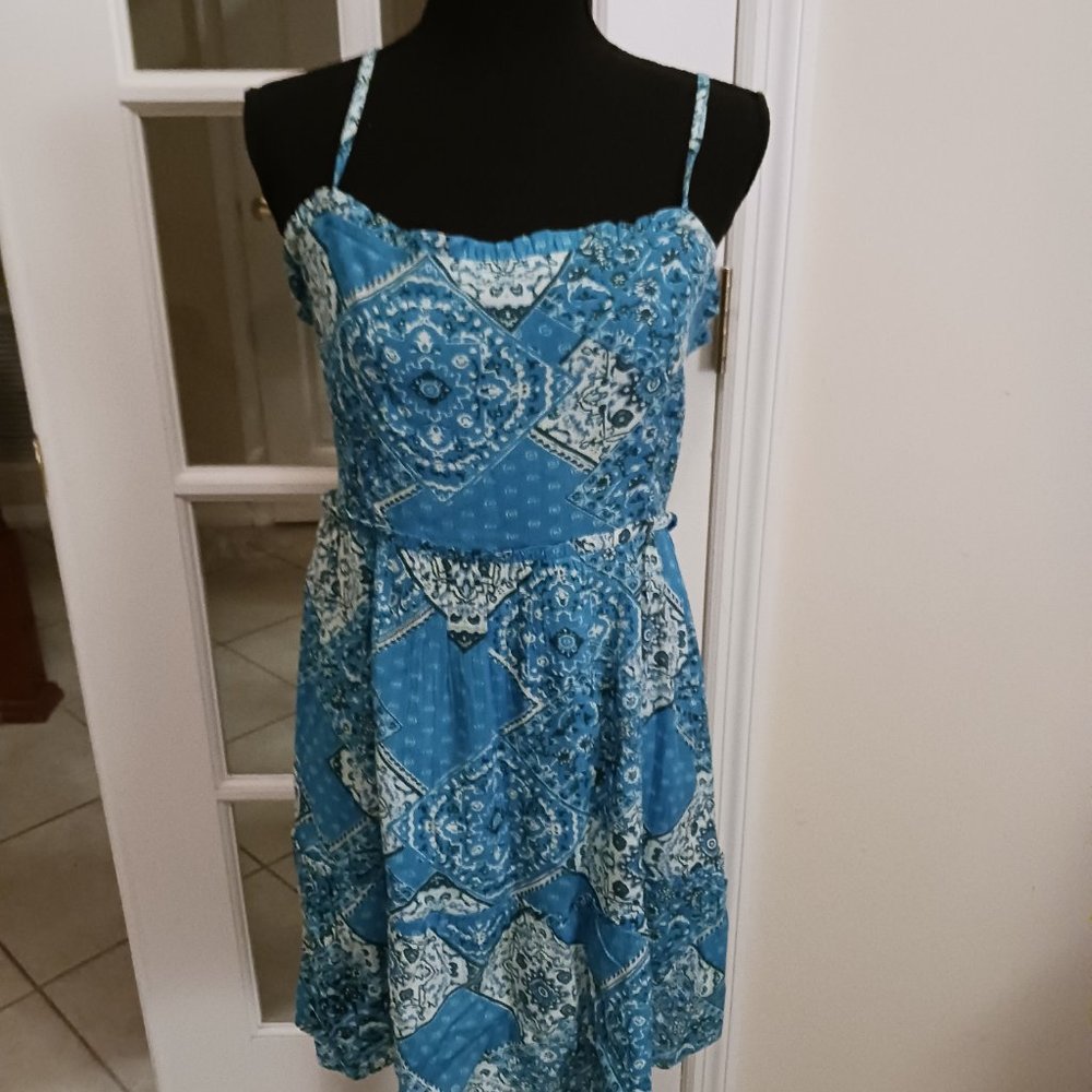 Planet Gold Blue and White Mini Strap Dress